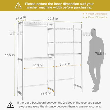 Ulif U6 Clothes Drying Rack, 5-Tier Over Washer and Dryer Shelves - color: White, size: Large: 65.3”W x 13.4”D x 77.5”H