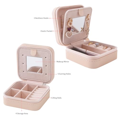 KElofoN Travel jewelry case Travel jewelry box Travel Jewelry Organizer Small box Gift for Girls Women with Mirror(Pink) - color: Pink