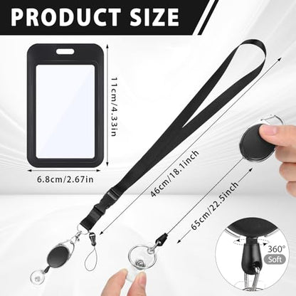 Retractable Badge Holder Set with Breakaway Lanyard and Id Card Sleeve - color: Double-sided Windows