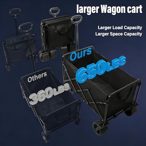 LIAPOTT Beach Wagon Carts Foldable, Extra Large 650lbs Collapsible Wagon - color: Gray