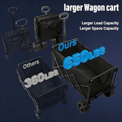 LIAPOTT Beach Wagon Carts Foldable, Extra Large 650lbs Collapsible Wagon - color: Gray