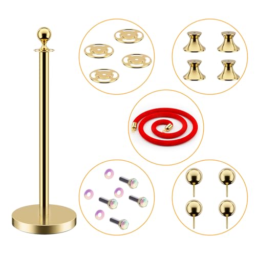 LOVMOR 12Pcs Gold Stanchion Posts Queue with 8pcs Red Velvet Rope, Crowd Control Barriers Queue Line Rope, Crowd Control Stanchion for Party Supplies - color: Gold-12pack