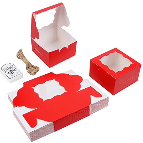 KPOSIYA 60pcs Small Cookie Boxes with Window, 4x4x2.5 Red Bakery Box - color: Red, size: 60