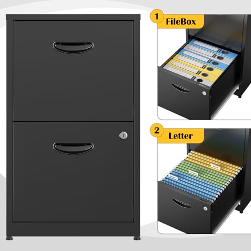 SteeLoong 2 Drawer File Cabinets,Metal Office File Cabinet with Lock,Black - color: Black, style: 2 Drawer Light Duty