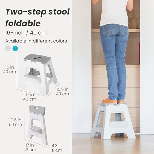 Vigar Compact Folding Step Stool, Gray, 16 Inch 2 Step Foldable - color: Gray, size: 16-Inches, 2-Step Stool