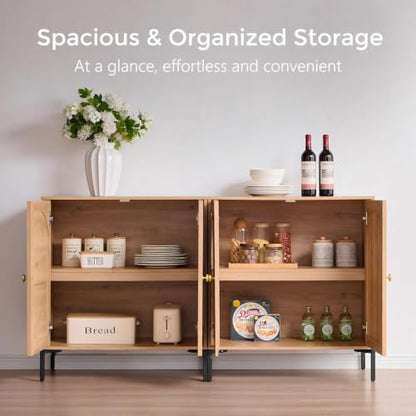 IFGET 61.75" W Modern Arched Sideboard Buffet Cabinet with Storage, Natural - color: Natural, size: 2 Pieces
