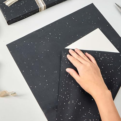 SUNCOLOR 36 Sheets Glitter Black Tissue Paper for Gift Bags, 20 x 20 Inch Sparkling Wrapping Tissue for Halloween, Crafts & Party Packaging - color: Black