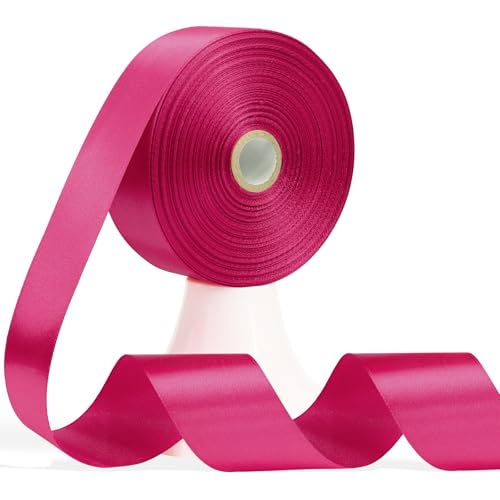 60 Yards Hot Pink Satin Ribbon 1-1/2 Inch, Solid Polyester Fabric Ribbon for Gift Wrapping, Crafts, Flower Bouquet, Wedding, Festival, Christmas, Halloween - color: Hot Pink