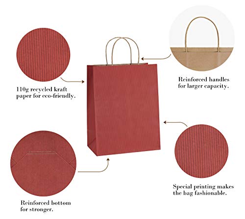 BagDream Medium Gift Bags with Handles 8x4.25x10.5 Inch Red 100 Pack Bulk - color: Red