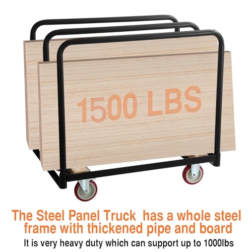 4 Wheel Panel Cart Dolly, Heavy Duty Dolly Cart, 6 Inch Casters, Panel Bars & E Strap Attachment Included, 1,500 Lb Capacity