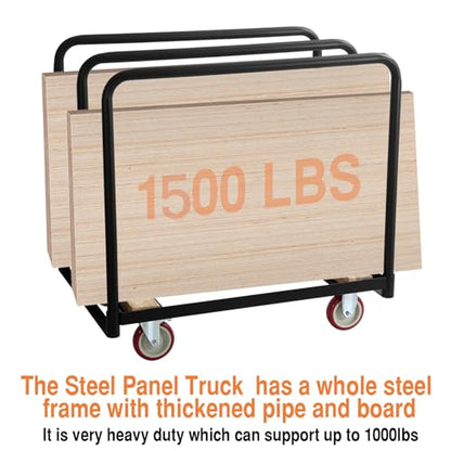4 Wheel Panel Cart Dolly, Heavy Duty Dolly Cart, 6 Inch Casters, Panel Bars & E Strap Attachment Included, 1,500 Lb Capacity