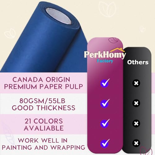 PerkHomy 24" x 1,440" (120') Blue Kraft Paper Roll for Craft Bulletin Board Paper Art Table Covering Crafting Gift Wrapping Bouquet Packing Parcel 80GSM 55LB (Blue, 24" x 120') - color: Blue, size: 24" Width x 120' Length