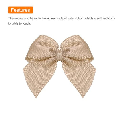 MECCANIXITY Mini Ribbon Bow 1" Mini Fabric Flower Bows Khaki 150Pcs - color: Khaki