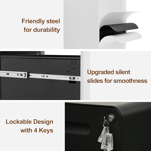 2 Drawer Mobile File Cabinet with Lock, 4 Keys and 25 Letter File Folders - color: White, size: 25.8"H*15.7"W-2 drawers(25 letter folders)