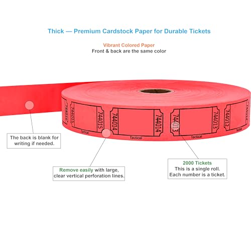Tacticai 2000 Blank Raffle Tickets, Single Roll, Red - color: Red