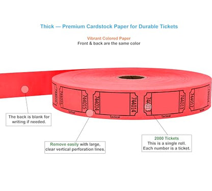 Tacticai 2000 Blank Raffle Tickets, Single Roll, Red - color: Red