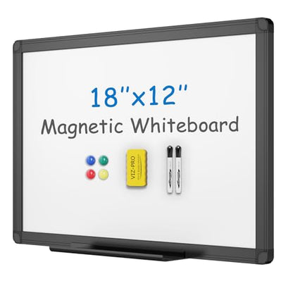 VIZ-PRO Magnetic Dry Erase Board, 18 x 12 Inches, Black Aluminium Frame - size: 18"W x 12"H
