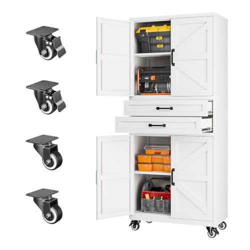 Letaya Metal Garage Storage Cabinets with Wheels,White Rolling Tool Cabinet - color: White, size: 16” D x 31.5” W x 73” H