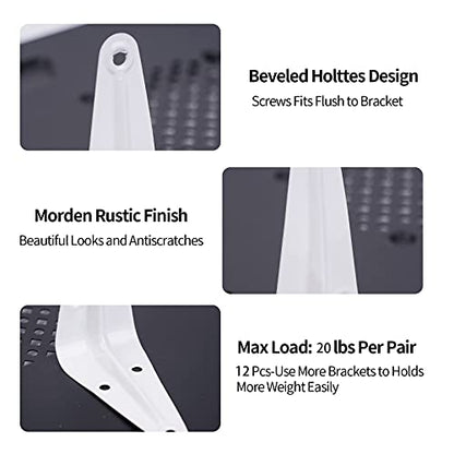 12 Pack Shelf Brackets White Heavy Duty L Brackets Metal Floating Shelf Brackets Hardware Brace Brackets Wall Mount Angle Corner Support for Christmas Shelves Hanging Floating Shelves Brack Wood