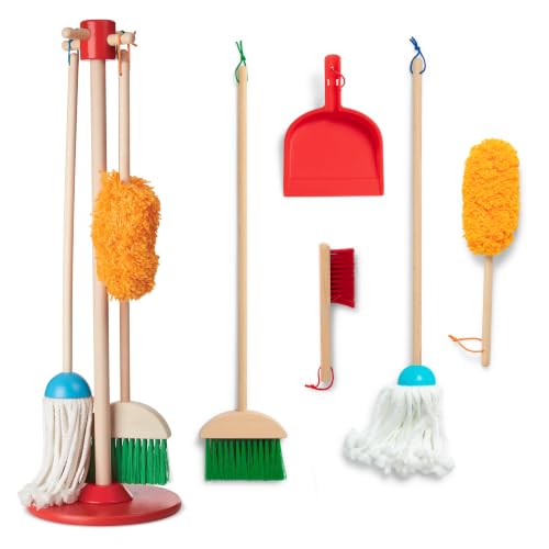 Melissa & Doug Dust Sweep Mop, 6-Pc. Toddler Cleaning Set with Kids Broom & Accessories, Preschool Learning Activities & Kids Toys for Girls & Boys 3+