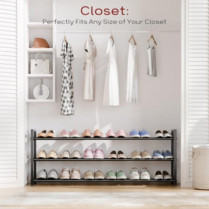 Bumusty 3 Tier Long Expandable Shoe Rack for Closet, Black - color: Black, size: 3-tier