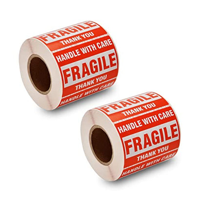 SJPACK 1000 Fragile Stickers 2 Rolls 2'' x 3'' Fragile - Handle with Care - Thank You Shipping Labels Stickers (500 Labels/Roll) - size: 2 Rolls
