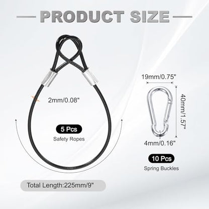 PATIKIL 9" Safety Cable Lock Security Wire Ropes w 10 Spring Buckle 5Pcs - color: Black, size: 9 Inch