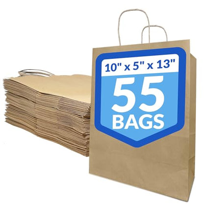 Reli. 10x5x13 in. Brown Paper Bags with Handles | 55 Pack | Kraft Paper