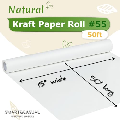 SMART&CASUAL 15" x 600" (50') Kraft Paper Roll for Art Craft Supplies Gift Wrapping Moving Packing Painting Drawing Paint Easel Poster Chart Paper (White, 15" W x 600" L (50')) - color: White, size: 15"W x 600"L ( 50' )