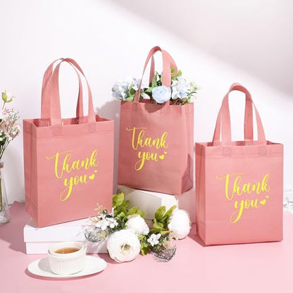 Sweetude 30 Thank You Non Woven Gift Bag, 10 x 8 x 4 Inch, Leather Pink - color: Leather Pink, size: 10 X 8 X 4 Inch