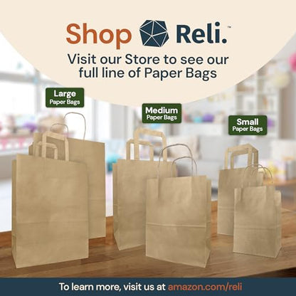 Reli. Brown Paper Bags with Handles | 55 Pack Kraft Bulk