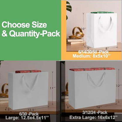 MOXARYSU White Gift Bags With Handles: 8x5x10 Inch 50pcs Medium Paper Gags Bulk For Birthday Wedding Party Shopping(M, 50) - color: M-50-White