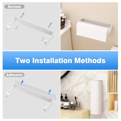 Paper Towel Holder Under Cabinet, Wall Mount, Adhesive or Screw, White - color: White
