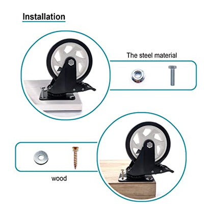 Caster Wheels-4 Inch Swivel Casters Set of 4 Heavy Duty with Brake - color: Black, size: 4"4pack Black