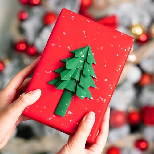 MAYPLUSS Gift Wrapping Paper Roll - 17Inch x 16.5Feet - Elegant Red Gold Foil Design Shiny Flakes Silky Touch Thick Matte Gift Wrap Paper for Christmas, Wedding, Birthday, Holiday,Celebrations - color: Flake Red