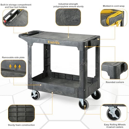 ELAFROS Heavy Duty Plastic Rolling Cart, Flat Shelves, 37 x 18.8 in, Gray - color: Gray, size: 4 swivel casters