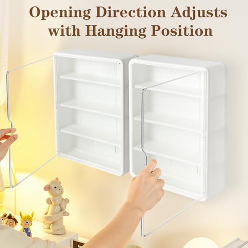 4-Tier Clear Display Case for Figures, Wall-Mounted Trinket Display Shelves with Adjustable Shelves, Dustproof Squishy Storage Case & Trinket Shelf Display Wall for Mini Figures and Collectibles - color: White