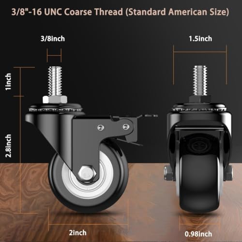 2 Inch Caster Wheels 3/8" Threaded Stem Casters Set of 4 Heavy Duty - color: Black+White-3/8"-16x1", size: 2 Inch
