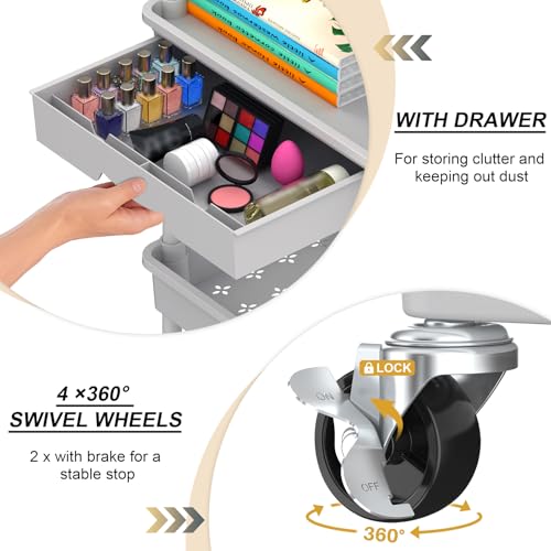Goovilla 3 Tier Rolling Utility Cart Organizer with Removable Drawer, Grey - size: 3 Tier, style: Gray