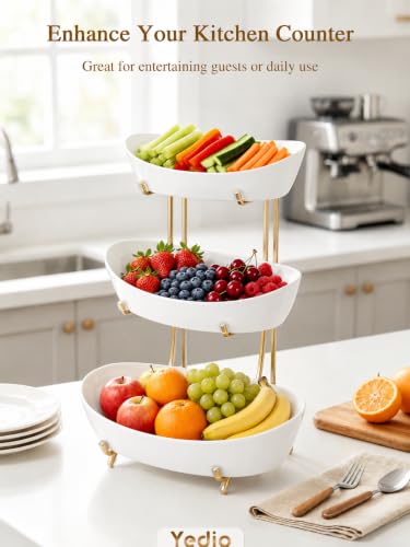 Ceramic Fruit Bowl for Kitchen Counter, 3 Tier Fruit Basket Rack - color: Gold, size: 3 Tier