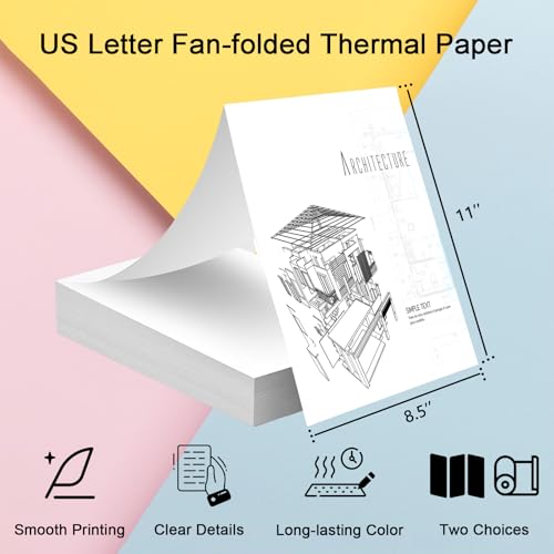 8.5 x 11 US Letter Size Thermal Printer Paper, Quick Drying Fan-Folded Thermal Paper, Compatible with MT610, M08F, D810, M832, M08E, A285M, A40, A80, A81, PR20, iDPRT HPRT PRT (300 Sheets) - size: US Letter-300 Fold