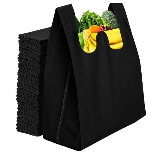 Simply Cool 200 Pack Reusable Grocery Bags, T-Shirt Tote Bags Bulk, Black - color: Black