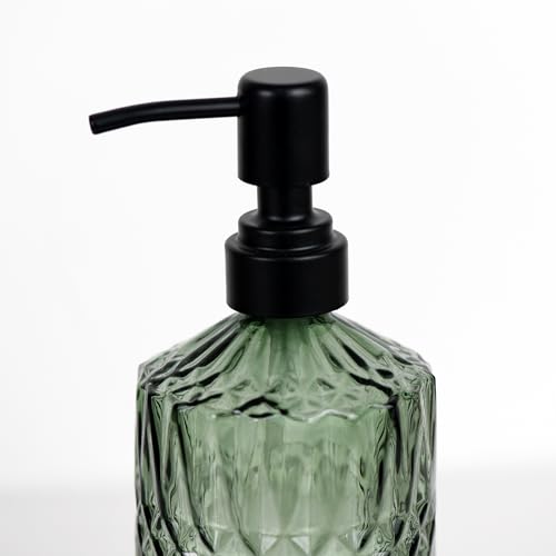 18 oz Dark Green Glass Soap Dispenser with Black Rustproof Pump - color: Dark Green