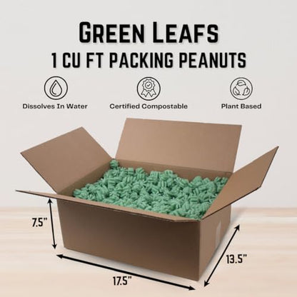 MagicWater Supply Packing Peanuts - Green Leaf Shaped - 1 Cu Ft