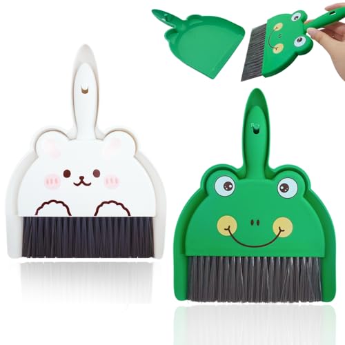 2Pcs Mini Broom and Dustpan Set,Each Set Comes with A Broom and A Dustpan Ldeal for Tight Spaces in Desk Boxes
