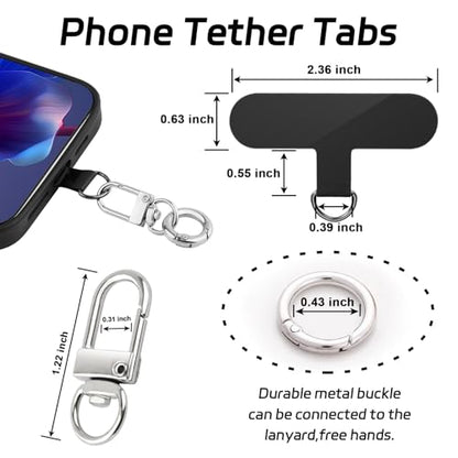 KITANIS Tether Tab, 10 Pieces Universal Phone Lanyard Patch Without Adhesive with 20 pieces Swivel Lanyard Snap Hook,Phone Strap Replacement Part for All Full Phone Cases(Black) - color: Black+spring Ring