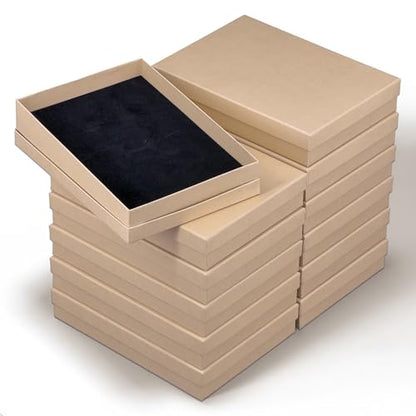 TheDisplayGuys 12-pack Cardboard Gift Boxes w. Velvet Jewelry Insert & Lids - color: Kraft Brown