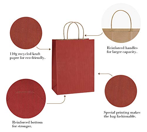 BagDream Kraft Paper Bags with Handles 10x5x13 Inch Red 50 Pack Bulk - color: Red