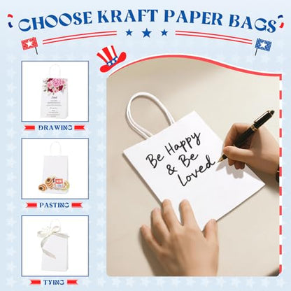 MESHA 1000Pcs White Paper Bags with Handles 5.25x3.75x8 Small Gift Bag Bulk - color: White 5.25x3.75x8 Inch, size: 1 Count (Pack of 1000)