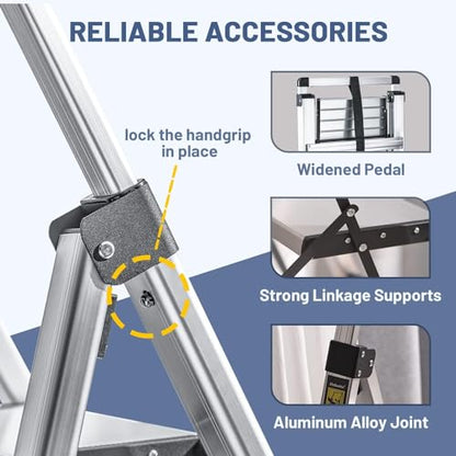 XinSunho 5 Step Ladder, Aluminum Folding Stool with Retractable Handgrip - size: 5 step